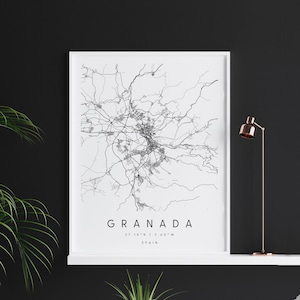Granada Spanien, Digitale Kunst Karte, Digitaldruck Poster, Schwarz-Weiß Stadt karte, Unikat, Geschenk karte, zeitgenössische Karte, Moderne Karte