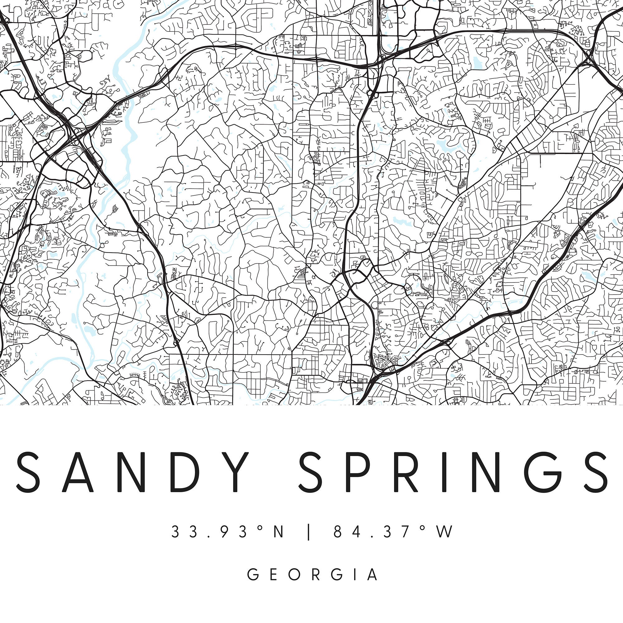 Sandy Springs Digital Art Map Digital Print Poster Etsy