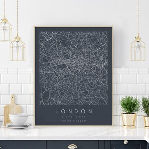 London Vereinigtes Königreich, Digitale Kunst Karte, Digitaldruck Poster, Neutrale Marine und Weiße Stadtplan, Unikat, Geschenk, zeitgenössische Karte, moderne Karte