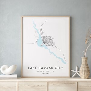 Lake Havasu City Arizona, Mapa de arte digital, Póster impreso digital, Mapa de la ciudad azul y blanco, Único, Mapa de regalo, Mapa contemporáneo, Mapa moderno