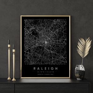 Raleigh North Carolina, Digitale Kunst Karte, Digitaldruck Poster, Schwarz-Weiß Stadt karte, Unikat, Geschenk karte, zeitgenössische Karte, Moderne Karte 2