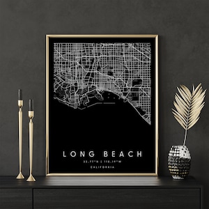 Long Beach California, Digitale Kunst Karte, Digitaldruck Poster, Schwarz-Weiß Stadt karte, Unikat, Geschenk karte, zeitgenössische Karte, Moderne Karte 2