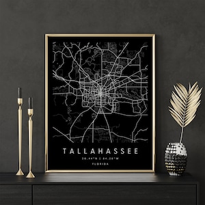 Tallahassee Florida, Digitale Kunst Karte, Digitaldruck Poster, Schwarz-Weiß Stadt karte, Unikat, Geschenkkarte, Zeitgenössische Karte 2