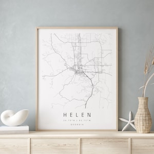 Helen Georgia, Digitale Kunst Karte, Digitaldruck Poster, Blau weiß Stadt karte, Unikat, Geschenk karte, zeitgenössische Karte, Moderne Karte
