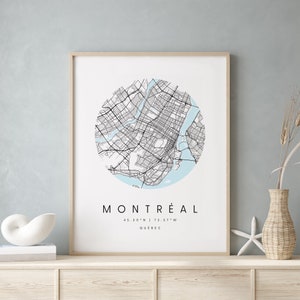 Montréal Québec, Carte d’art numérique, Affiche imprimée numérique, Carte de la ville bleue et blanche, Unique, Carte cadeau, Carte contemporaine, Carte moderne 2