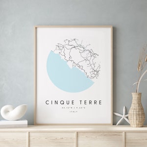 Cinque Terre Italien, Digital Art Map, Digitaldruck Poster, Blau-Weiß Stadt karte, Unikat, Geschenkkarte, Zeitgenössische Karte, Moderne Karte 1