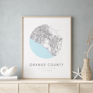 Orange County California, Digital Art Map, Digitaldruck Poster, Blau-Weiß Stadt karte, Unikat, Geschenkkarte, Zeitgenössische Karte, Moderne Karte 2