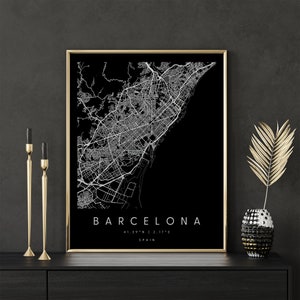 Barcelona Spanien, Digitale Kunst Karte, Digitaldruck Poster, Schwarz-Weiß Stadt karte, Unikat, Geschenk karte, zeitgenössische Karte, Moderne Karte 2