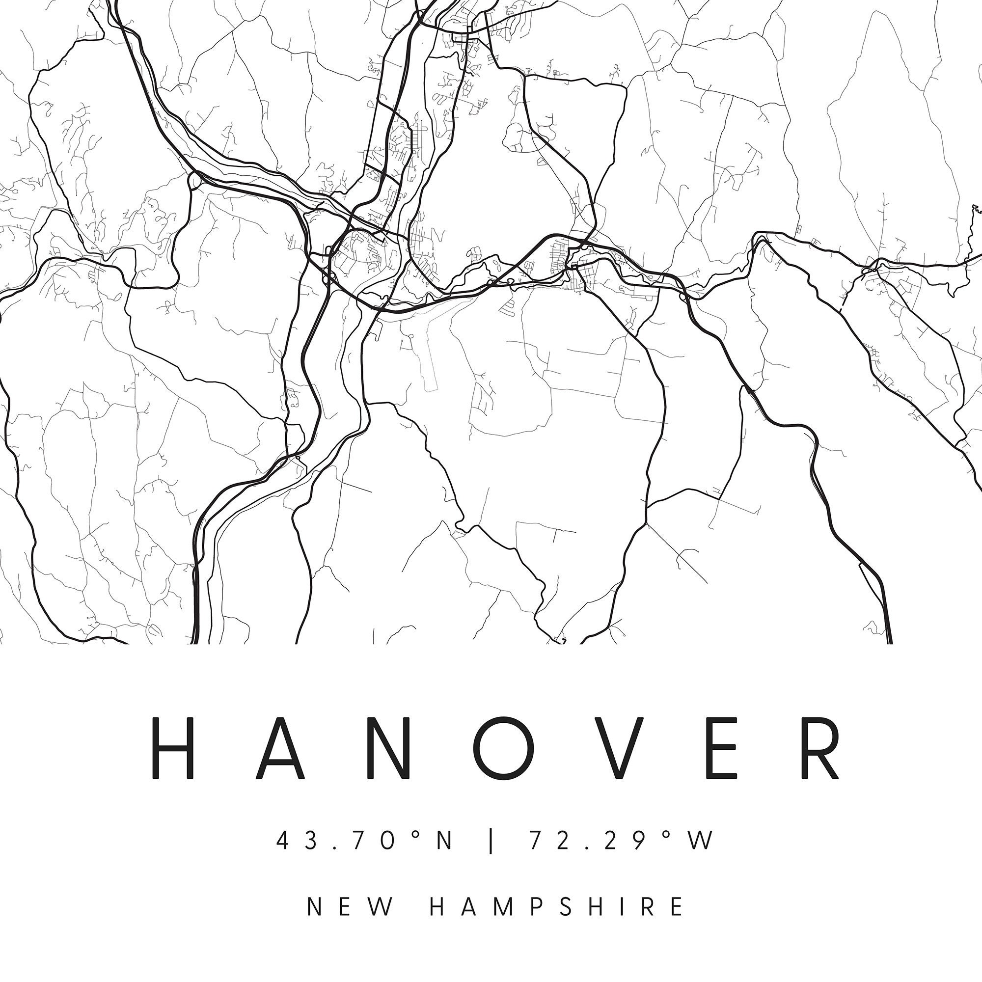 Hanover New Hampshire Digital Art Map Digital Print Poster Etsy