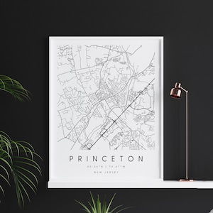 Princeton New Jersey, mapa de arte digital, pôster de impressão digital, mapa da cidade em preto e branco, exclusivo, mapa de presentes, mapa contemporâneo, mapa moderno