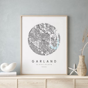 Garland Texas, Printable City Map, Blue & White Wall Art, Modern Map Print, Travel Gift, Home Decor, Minimalist Poster 2