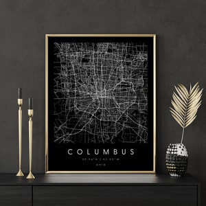 Columbus Ohio, mapa de arte digital, pôster de impressão digital, mapa da cidade em preto e branco, exclusivo, mapa de presentes, mapa contemporâneo, mapa moderno 2