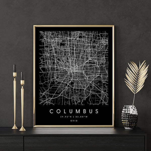 Columbus Ohio, Digital Art Map, Digital Print Poster, Black and White City Map, Unique, Gift Map, Contemporary Map, Modern Map 2