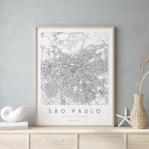 São Paulo Brasilien, Digitale Kunst Karte, Digitaldruck Poster, Blau weiß Stadt karte, Unikat, Geschenk Karte, Zeitgenössische Karte, Moderne Karte