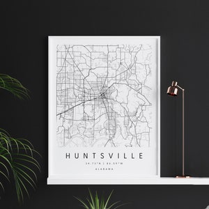 Huntsville Alabama, Digitale Kunst Karte, Digitaldruck Poster, Schwarz-Weiß Stadt karte, Unikat, Geschenk karte, zeitgenössische Karte, Moderne Karte