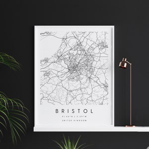 Bristol United Kingdom, Digital Art Map, Digitaldruck Poster, Schwarz-Weiß Stadtplan, Unikat, Geschenkkarte, Zeitgenössische Karte, Moderne Karte