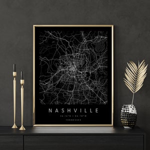 Nashville Tennessee, Digitale Kunstkaart, Digitale Print Poster, Zwart-Wit Stadskaart, Uniek, Cadeaukaart, Hedendaagse Kaart, Moderne Kaart 2