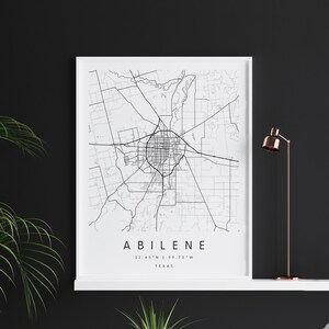 Abilene Texas, Digitale Kunst Karte, Digitaldruck Poster, Schwarz-Weiß-Stadtplan, Unikat, Geschenkkarte, zeitgenössische Karte, moderne Karte