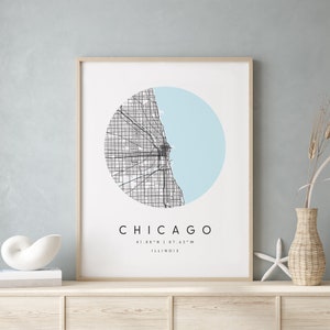 Chicago Illinois, Digital Art Map, Digitaldruck Poster, Blau-Weiß Stadt karte, Unikat, Geschenkkarte, Zeitgenössische Karte, Moderne Karte 2