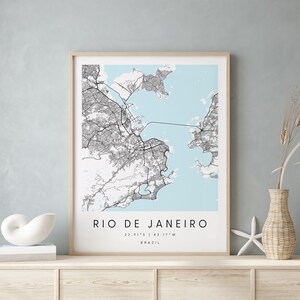 Rio de Janeiro Brasilien, Digitale Kunst Karte, Digitaldruck Poster, Blau weiß Stadt karte, Unikat, Geschenk karte, zeitgenössische Karte, Moderne Karte