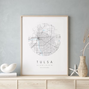 Tulsa Oklahoma, Digital Art Map, Digitaldruck Poster, Blau-Weiß Stadt karte, Unikat, Geschenkkarte, Zeitgenössische Karte, Moderne Karte 1