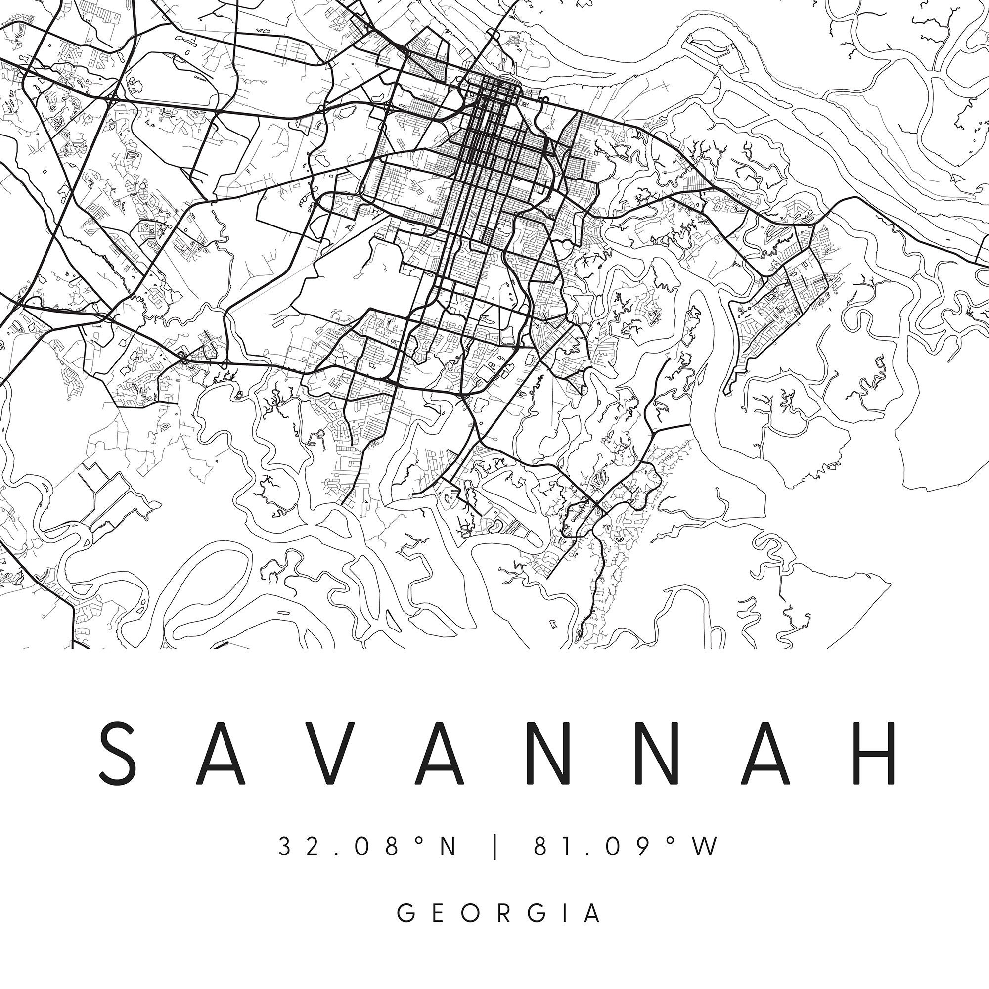 Savannah Georgia Digital Art Map Digital Print Poster Black - Etsy
