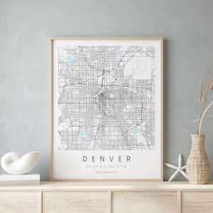 Denver Colorado, Digital Art Map, Digital Print Poster, Blue and White City Map, Unique, Gift Map, Contemporary Map, Modern Map