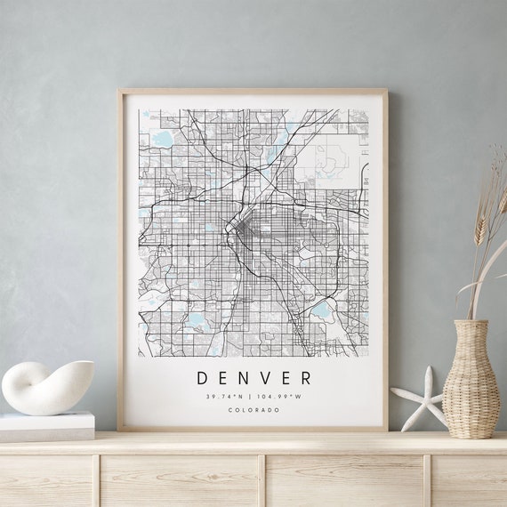 Denver Colorado Digital Art Map Digital Print Poster Blue Etsy