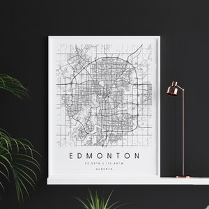 Edmonton Alberta, Digitale Kunst Karte, Digitaldruck Poster, Schwarz-Weiß-Stadtplan, Unikat, Geschenkkarte, zeitgenössische Karte, moderne Karte