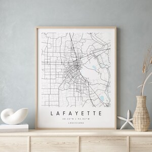 Lafayette Louisiana, Printable City Map, Blue & White Wall Art, Modern Map Print, Travel Gift, Home Decor, Minimalist Poster