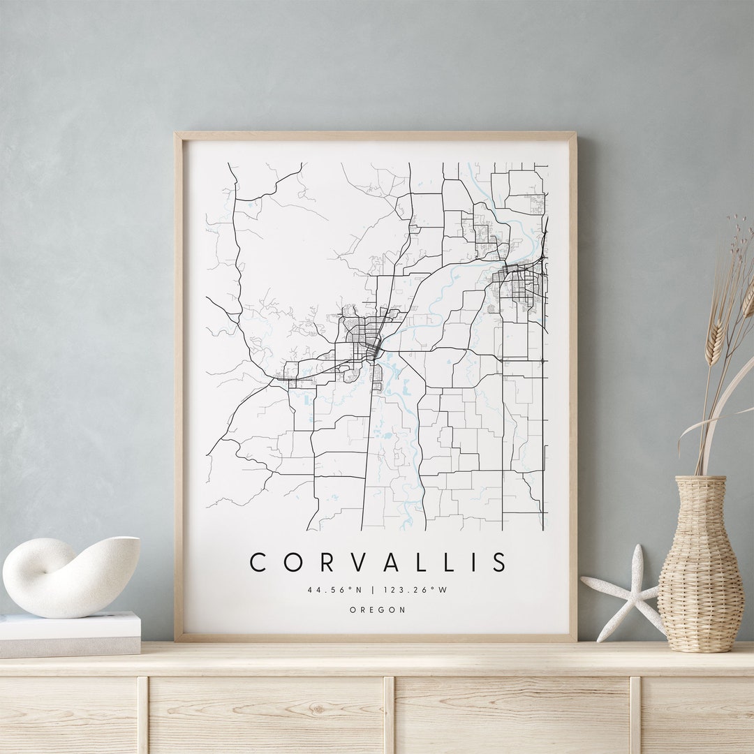 Corvallis Oregon Printable City Map Blue White Wall Art Modern Map Il Gow5 