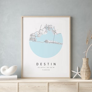 Destin Florida, Digital Art Map, Digital Print Poster, Blue and White City Map, Unique, Gift Map, Contemporary Map, Modern Map 2