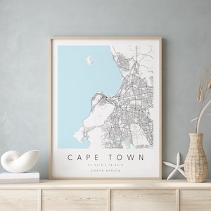Cidade do Cabo África do Sul, mapa de arte digital, pôster de impressão digital, mapa da cidade em azul e branco, exclusivo, mapa para presentes, mapa contemporâneo, mapa moderno