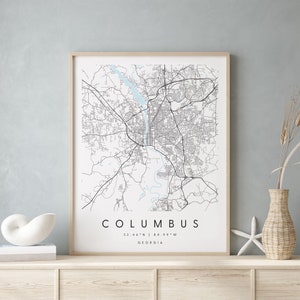 Columbus Georgia, Printable City Map, Blue & White Wall Art, Modern Map Print, Travel Gift, Home Decor, Minimalist Poster