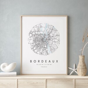 Bordeaux Frankreich, Digitale Kunst Karte, Digitaldruck Poster, Blau und Weiß Stadt karte, Unikat, Geschenk karte, zeitgenössische Karte, Moderne Karte 1