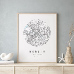Berlin Deutschland, Digital Art Map, Digitaldruck Poster, Blau-Weiß Stadtplan, Unikat, Geschenkkarte, Zeitgenössische Karte, Moderne Karte 1
