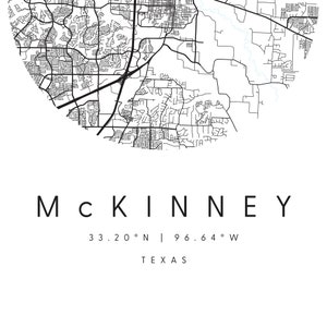 Mckinney Texas, Digital Art Map, Digital Print Poster, Blue and White City Map, Unique, Gift Map ...