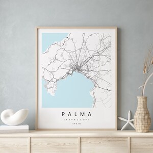 Palma España, Mapa de Arte Digital, Cartel Impreso Digital, Mapa de la Ciudad Azul y Blanco, Único, Mapa de Regalo, Mapa Contemporáneo, Mapa Moderno