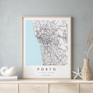 Porto Portugal, Printable City Map, Blue & White Wall Art, Modern Map Print, Travel Gift, Home Decor, Minimalist Poster