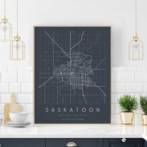 Saskatoon Saskatchewan, Digitale Kunst Karte, Digitaler Druck Poster, Neutrale Marine und Weiße Stadt Karte, Unikat, Geschenk Karte, zeitgenössische Karte, Modern