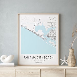 Panama City Beach Florida, Digitale Kunst Karte, Digitaldruck Poster, Blau weiß Stadt karte, Unikat, Geschenk karte, zeitgenössische Karte, Moderne Karte
