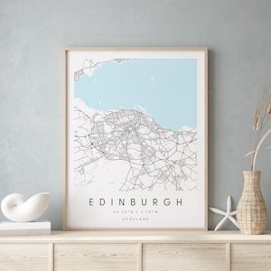 Edinburgh Schottland, Digital Art Map, Digitaldruck Poster, Blau-Weiß Stadt karte, Unikat, Geschenkkarte, Zeitgenössische Karte, Moderne Karte