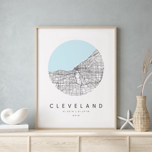 Cleveland Ohio, Digital Art Map, Digitaldruck Poster, Blau-Weiß Stadt karte, Unikat, Geschenkkarte, Zeitgenössische Karte, Moderne Karte 2