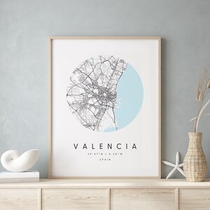 Valencia Spanien, Digitale Kunst Karte, Digitaldruck Poster, Blau und Weiß Stadt karte, Unikat, Geschenk karte, zeitgenössische Karte, Moderne Karte 2
