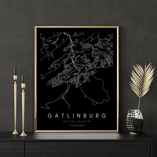 Gatlinburg Tennessee, Digital Art Map, Digital Print Poster, Black and White City Map, Unique, Gift Map, Contemporary Map, Modern Map 2