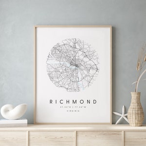 Richmond Virginia, Printable City Map, Blue & White Wall Art, Modern Map Print, Travel Gift, Home Decor, Minimalist Poster 2