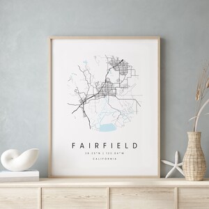 Fairfield California, Digital Art Map, Digital Print Poster, Blue and White City Map, Unique, Gift, Contemporary Map, Modern Map 1