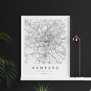 Hamburg Deutschland, Digital Art Map, Digitaldruck Poster, Schwarz-Weiß Stadtplan, Unikat, Geschenkkarte, Zeitgenössische Karte, Moderne Karte