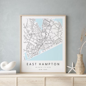 East Hampton New York, Digital Art Map, Digitaldruck Poster, Blau weiß Stadt karte, Unikat, Geschenk karte, zeitgenössische Karte, Moderne Karte