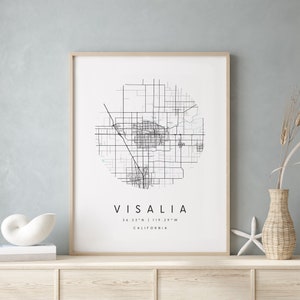 Visalia California, Printable City Map, Blue & White Wall Art, Modern Map Print, Travel Gift, Home Decor, Minimalist Poster 1
